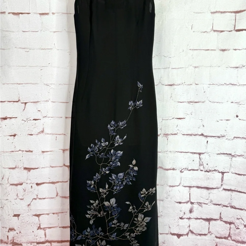 DONNA RICCO New York 2 PETITE Floral design on Black lined sheath maxi dress 2P - Picture 12 of 12